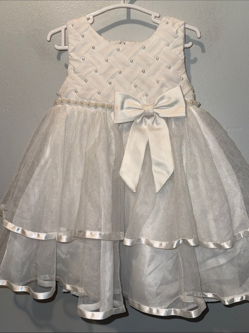 Rare Editions Ivory Satin & Tulle Bow Formal Dress
